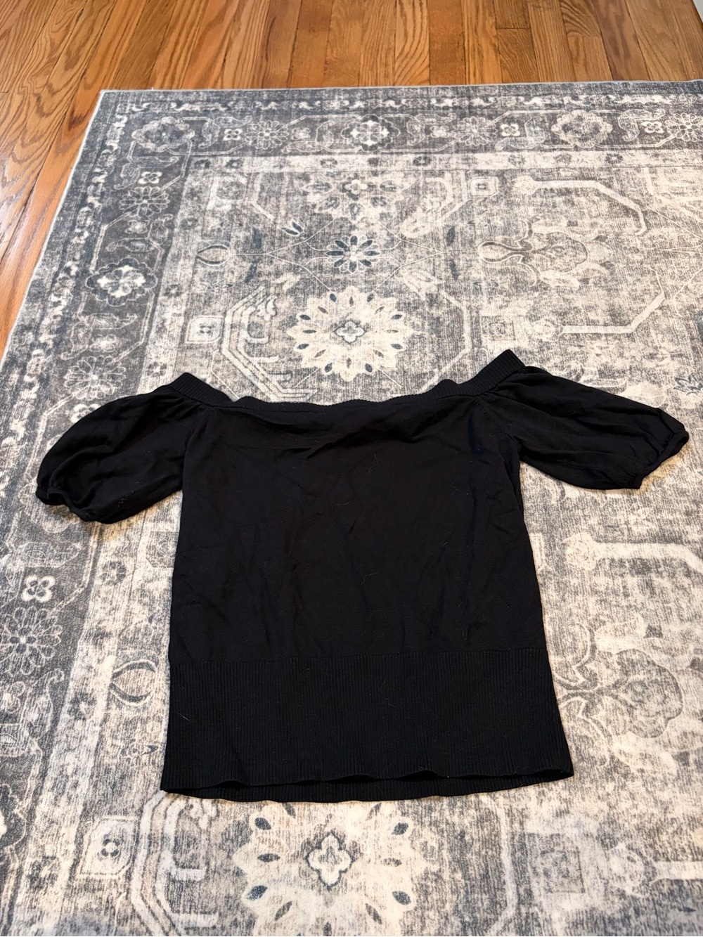 LOFT Black Off-Shoulder Puff Sleeve Tunic Sweater
